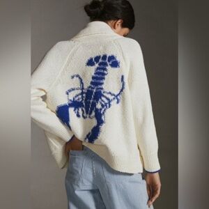 Blue Lobster Collared CardiganMaeve by Anthropologie size Medium